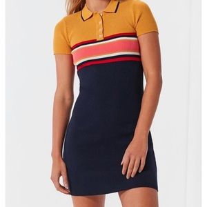 Strip button down polo dress